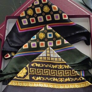 Atelier Versace   3 Black and Gold Scarfs SCARVES NWOT P0CKET 16x16in.apox